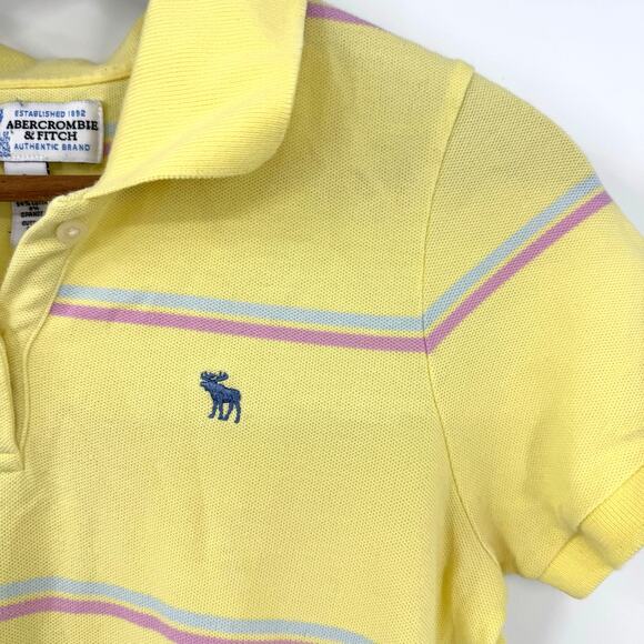 Vintage Abercrombie & Fitch Slim Fit Polo Shirt L Yellow Striped Fitted Y2K FLAW - Picture 2 of 6